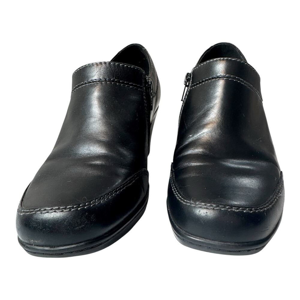 Clarks Leather Ankle Bootie Block Heel Side Zip 10M Black